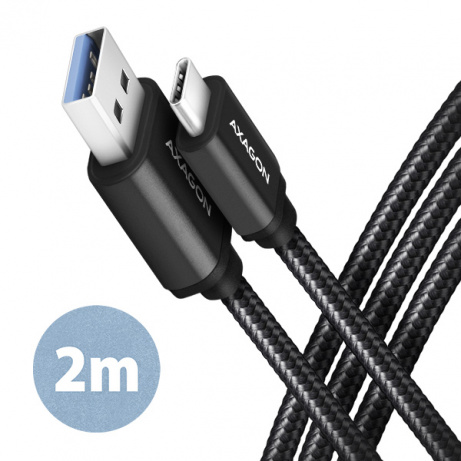 AXAGON BUCM3-AM20AB, SPEED kabel USB-C USB-A, 2m, USB 3.2 Gen 1, 3A, ALU, oplet, černý