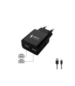 WG - Síťová nabíječka 2x USB-A 2,4A , Smart IC + kabel USB-A na Micro USB, black