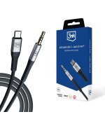 3mk audio kabel - AUX Cable USB-C - Jack 3,5 mm, 1m, černá