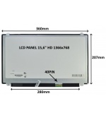 LCD PANEL 15,6" HD 1366x768 40PIN LESKLÝ / ÚCHYTY NAHOŘE A DOLE
