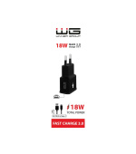 WG - Síťová nabíječka 1x USB-A, Quick Charge 3.0, 5V-9V-12V, + kabel USB-A na Type-C, černá