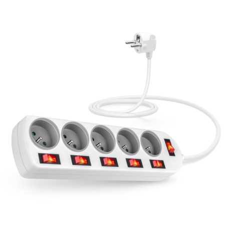 CONNECT IT prodlužovací kabel 230V, 5 zásuvek, 2m, s vypínači, bílá