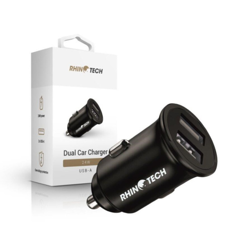 RhinoTech LITE MINI kovový duální USB-A nabíjecí adaptér do auta 24W černá