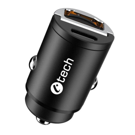 C-TECH nabíječka USB do auta UCC-02, 1x Type C + 1 x Type A, 30W