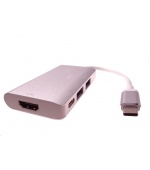 PREMIUMCORD Převodník USB3.1 typ C na HDMI + 2xUSB3.0 + PD charge, Aluminium pouzdro
