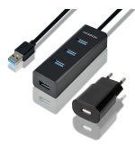 AXAGON HUE-S2BP, 4x USB 3.0 CHARGING hub, vč. AC adaptéru, kabel USB-A 1.2m
