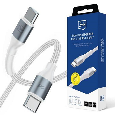 3mk Hyper Cable N-SERIES C to C 2m PD 3.0 QC 3.0 20V/5A 100W White