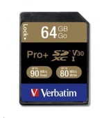 VERBATIM SDXC karta 64GB PRO+ Class 10, UHS-1 (R:90/W:80 MB/s)