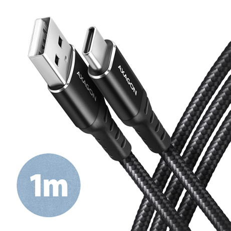 AXAGON BUCM-AM10AB, HQ kabel USB-C USB-A, 1m, USB 2.0, 3A, ALU, oplet, černý