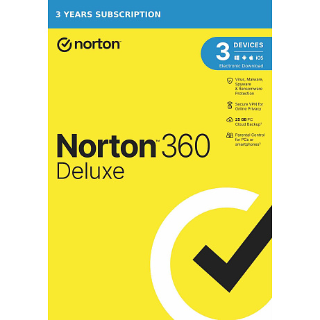 NORTON 360 DELUXE 25GB +VPN 1 uživatel pro 3 zařízení na 3 roky ESD 1+1 (50%)