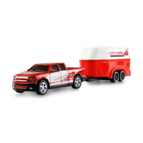 RC Pickup s přívěsem pro koně 1:64 červený
