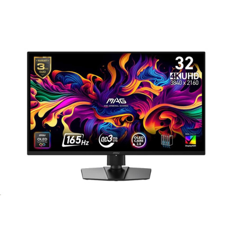 MSI LCD MAG 322UP QD-OLED E16,31.5" 3840x2160 OLED,165Hz,178/178,VESA,HDMI,DP,USB-C,Audio,Black