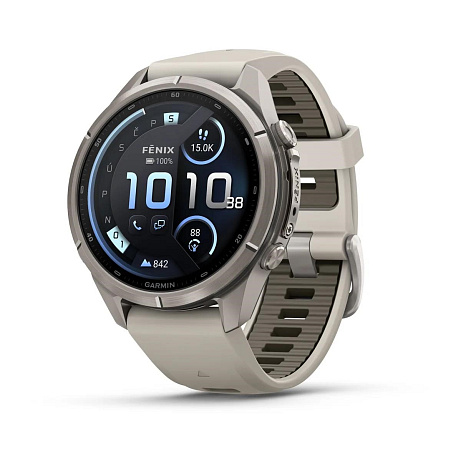 Garmin fenix® 9 Pro – inReach®, 43mm, Titanium se silikonovým řemínkem Fog Gray / Dark Sandstone