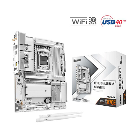 ASRock MB Sc AM5 X870E Challenger WiFi WHITE, AMD X870E, 4xDDR5, 1xHDMI, 2xUSB4, WiFi