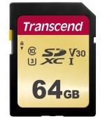 TRANSCEND SDXC karta 64GB 500S, UHS-I U3 V30 (R:95/W:50 MB/s)