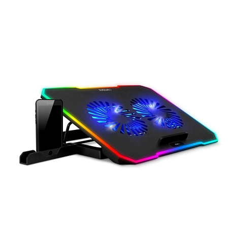 EVOLVEO CoolPro, chladící podložka pod notebook, 2x ventilátor, RGB podsvícení, černá