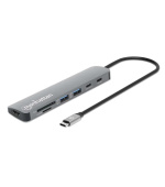 MANHATTAN Dokovací stanice USB-C 7v1, 1xHDMI, 2xUSB-C, 2xUSB, čtečka SD karet, šedá