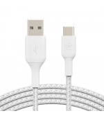 BELKIN kabel oplétaný USB-C - USB-A, 1m, bílý