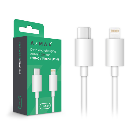 A-MAX datový kabel USB-C/Lightning 3A 1,2m, bílý