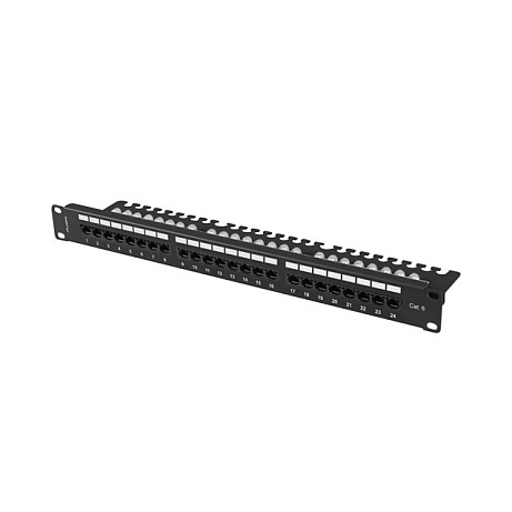 LANBERG PATCH PANEL 24 PORTŮ 1U 19" CAT.6 UTP S POLICÍ ČERNÝ
