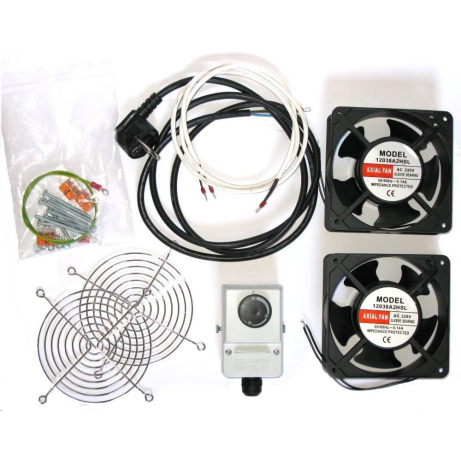 19" ventilace pro nástěnné rozvaděče XtendLan, termostat, 2 ventilátory 120mm, napájecí kabel, spojovací materiál