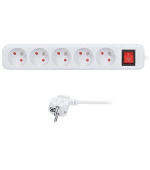 Solight prodlužovací přívod 5m, 5 zásuvek, vypínač, 16A/3680W, PVC, bílý