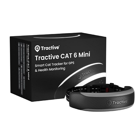 Tractive CAT 6 Mini – chytrý GPS lokátor pro kočky a monitor zdraví s integrovaným obojkem - černý