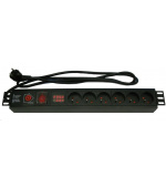 19'' rozvodný panel XtendLan 6x 230V, ČSN, vypínač, nadproudová ochrana 16A, měření spotřeby, kabel 1,8m, 1,5U
