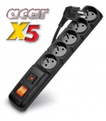 Rozvodný panel ACAR X5/3m 5x220V černý+přep.ochr.