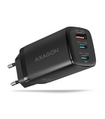 AXAGON ACU-DPQ65, GaN nabíječka do sítě 65W, 3x port (USB-A + dual USB-C), PD3.0/QC4+/PPS/Apple, černá