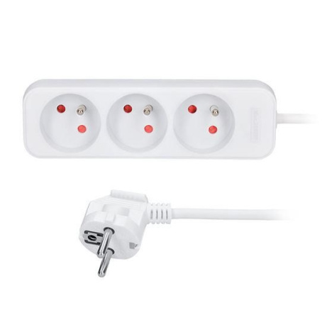 Solight prodlužovací přívod 3m, 3 zásuvky, 16A/3680W, PVC, bílý
