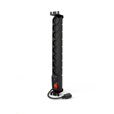 19" rozvodný panel ACAR 8x230V s IEC konektorem pro UPS, vypínač, indikátor napětí, přepěťová ochrana, kabel 5m