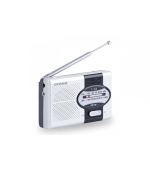 Orava T-103 přenosné kapesní rádio AM/FM, výstup na sluchátka, teleskopická anténa, stříbrná