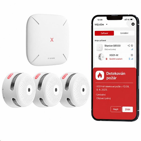 X-Sense FS31 (3+1) Sada 3 bezdrátových detektorů kouře XS01-M s centrální jednotkou SB550