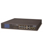 Planet GSD-1222VHP Switch, 8x PoE + 2x 1000Base-T + 2x SFP, LCD,VLAN, extend mód 10Mb do 250m, IEEE 802.3at 120W