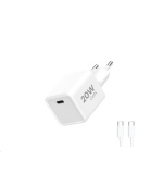 WG - Síťová nabíječka 1x USB-C PD 20W, 5V-9V-12V, kabel Type-C na Type-C, bílá