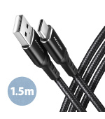 AXAGON BUCM-AM15AB, HQ kabel USB-C USB-A, 1.5m, USB 2.0, 3A, ALU, oplet, černý