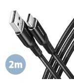 AXAGON BUCM-AM20AB, HQ kabel USB-C  USB-A, 2m, USB 2.0, 3A, ALU, oplet, černý