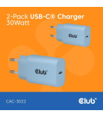 Club3D Nabíječka, USB-C, Power Delivery 15V/2A, 2-pack, modrá