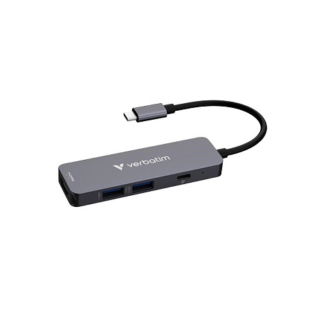 VERBATIM Dokovací stanice USB-C, 4v1, HDMI, USB-C PD, USB 3.0, USB 2.0, šedá