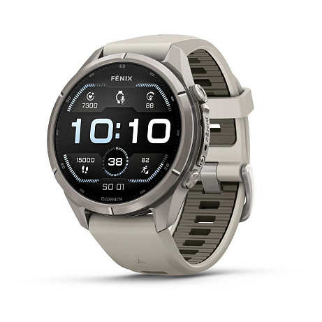 Garmin fenix® 9 Pro – 43mm, Titanium se silikonovým řemínkem Fog Gray / Dark Sandstone