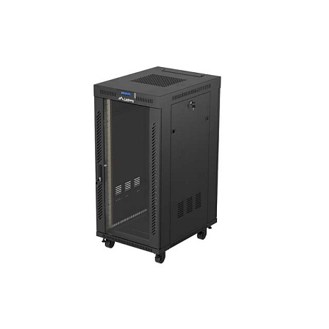 19" VOLNĚ STOJÍCÍ RACKOVÁ SKŘÍŇ 24U 600X800 ČERNÉ SKLENĚNÉ DVEŘE LCD LANBERG (FLAT PACK) V2