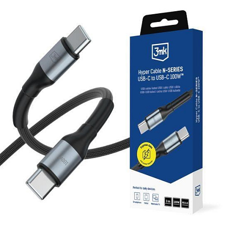 3mk Hyper Cable N-SERIES C to C 3m PD 3.0 QC 3.0 20V/5A 100W Black