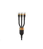 WG - Datový kabel 3v1 Type-C na 3x Type-C, 90 cm, 100 W + 15 W + 15 W, černá