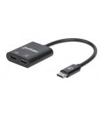 MANHATTAN USB 2.1 Sound Adapter, USB Type-C to C/F (audio) & C/F (PD) black, Retail Box