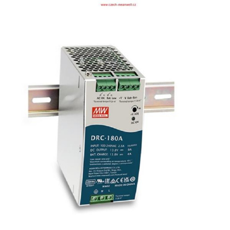 MEANWELL - DRC-180B, Průmyslový zdroj na DIN s funkcí nabíječky 24V 180W