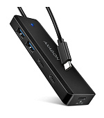 AXAGON HUE-C2C, 4× USB 5Gbps TRAVEL hub, 2× USB-A + 2× USB-C, USB-C napájení, kabel USB-C 19cm