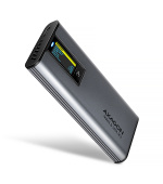 AXAGON EEM2-SD2, USB-C 10Gbps externí box s displejem pro M.2 NVMe/SATA SSD, bezšroubkový, stříbrný
