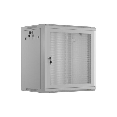 NÁSTĚNNÁ INSTALAČNÍ SKŘÍŇ 19" 12U 600X450 ŠEDÉ PERFOROVANÉ DVEŘE - PLOCHÉ BALENÍ