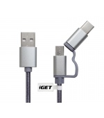 iGET G2V1 - USB kabel Micro USB/ USB - C dlouhý pro veškeré mobilní telefony, včetně odolných